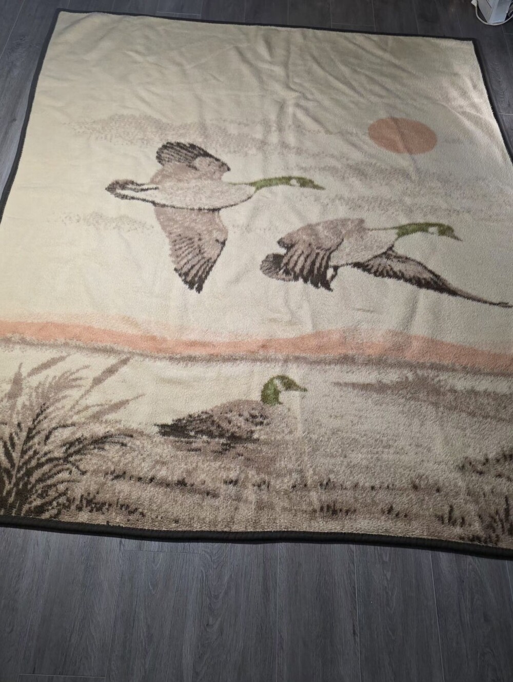 Vintage 1980's Ibena Canada Geese Malard Duck Migration 68 X 84 Sunset Birds - Picture 1 of 10